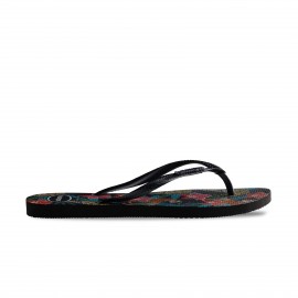 Havaianas Slim Tropical AOP Flip Flops Γυναικειες Σαγιοναρες Μαυρες