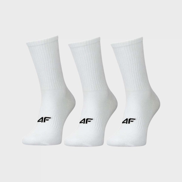 4F Mid Calf Logo 3 Ζευγη Unisex Καλτσες Λευκες