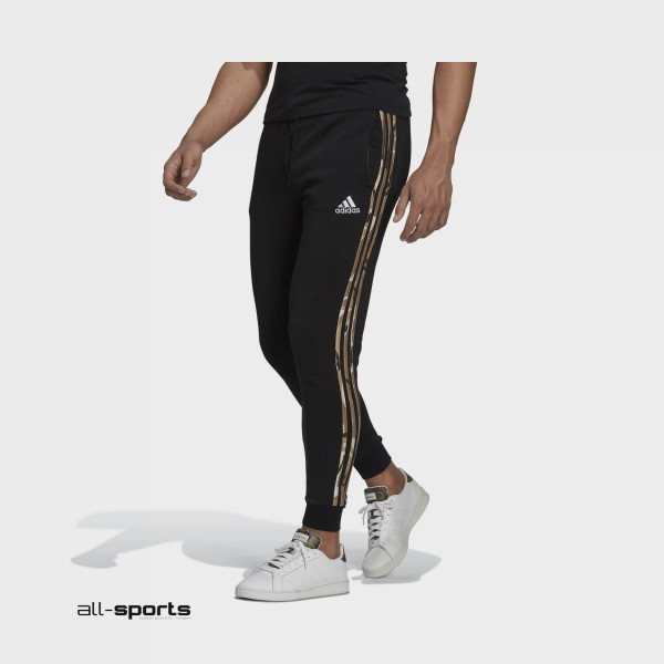 Adidas Essentials Fleece Tapered Cuff 3 Stripes Ανδρικο Παντελονι Μαυρο - Καμο