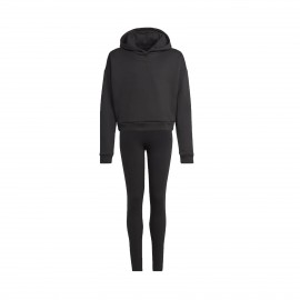 Adidas Sportswear Hooded Fleece Track Εφηβικο Σετ Μαυρο