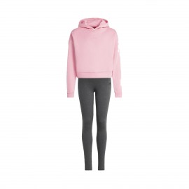 Adidas Sportswear Hooded Fleece Track Εφηβικο Σετ Ροζ - Γκρι