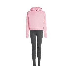 Adidas Sportswear Hooded Fleece Track Εφηβικο Σετ Ροζ - Γκρι
