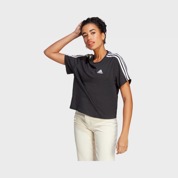 Adidas Sportswear Essentials 3S Single Jersey Crop Γυναικεια Μπλουζα Μαυρη