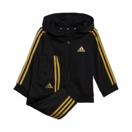 Adidas Essentials Shiny Hooded 3 Stripes Βρεφικο Σετ Μαυρο - Χρυσο