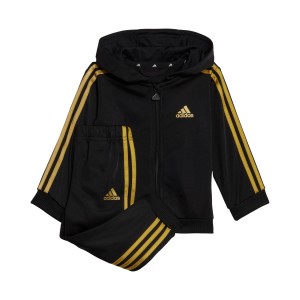 Adidas Essentials Shiny Hooded 3 Stripes Βρεφικο Σετ Μαυρο - Χρυσο