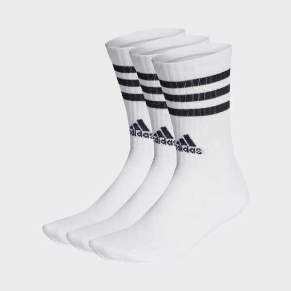 Adidas 3 Stripes Cushioned Crew 3 Ζευγη Unisex Καλτσες Λευκο - Μαυρο