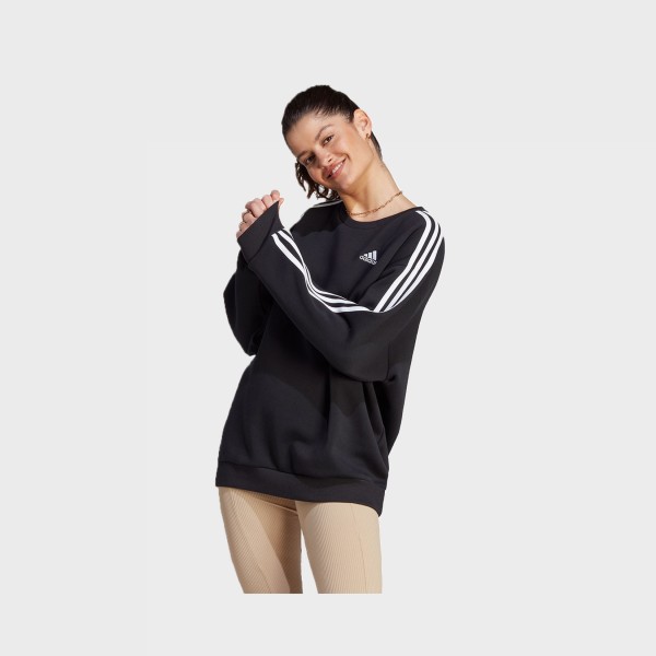 Adidas Sportswear 3 Stripes Crew Neck Long Fit Γυναικεια Μπλουζα Μαυρη