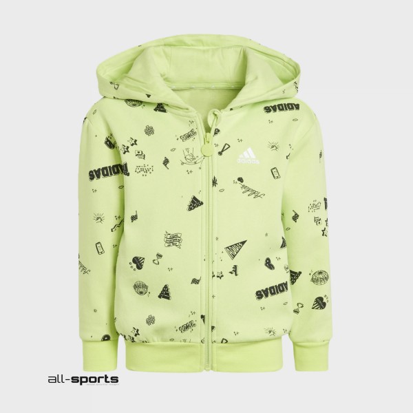 Adidas Sportswear Brand Love Hooded Παιδικο Σετ Μαυρο - Πρασινο 