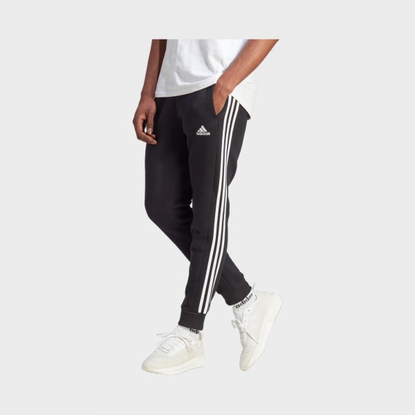 Adidas Essentials 3 Stripes Fleece Cuffed Hem Logo Ανδρικο Παντελονι Μαυρο