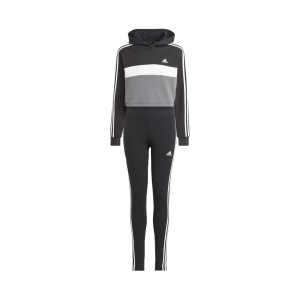 Adidas Originals 3 Stripes Fleece Εφηβικο Σετ Μαυρο - Γκρι 