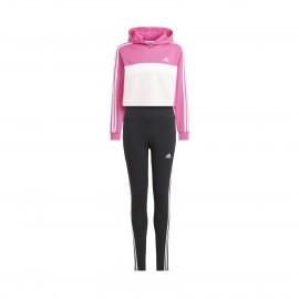 Adidas Sportswear 3 Stripes Fleece Tracksuit Εφηβικο Σετ Ροζ - Μαυρο 