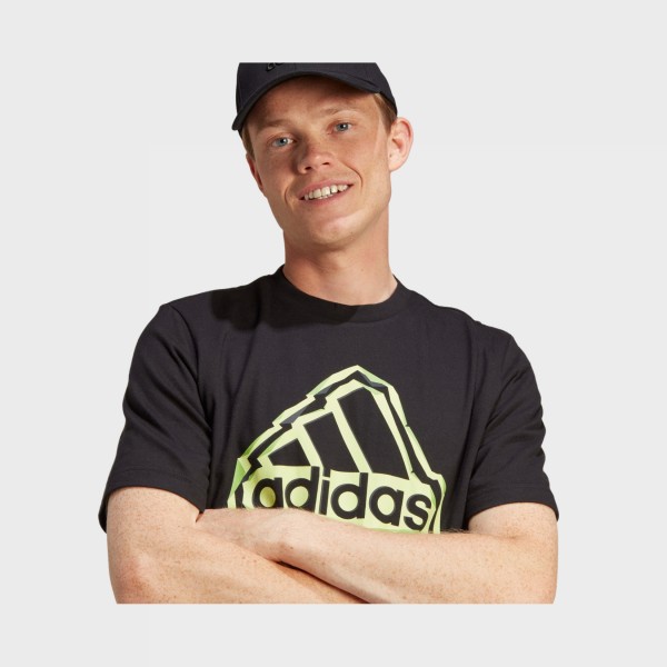 Adidas Folded Badge Graphic Chest Ανδρικη Μπλουζα Μαυρο - Πρασινο