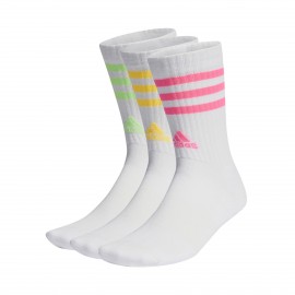Adidas 3 Stripes Cushioned Crew 3 Ζευγη Unisex Καλτσες Λευκο - Πολυχωμο