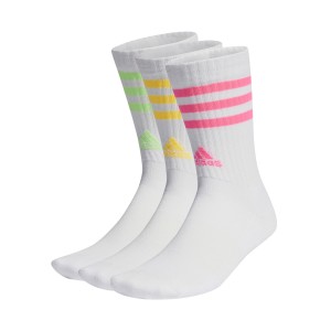 Adidas 3 Stripes Cushioned Crew 3 Ζευγη Unisex Καλτσες Λευκο - Πολυχωμο