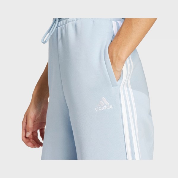 Adidas Essentials 3 Stripes Fleece Wide Leg Γυναικειο Παντελονι Σιελ