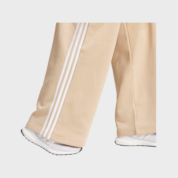 Adidas 3 Stripes Fleece Wide Leg Γυναικειο Παντελονι Μπεζ 