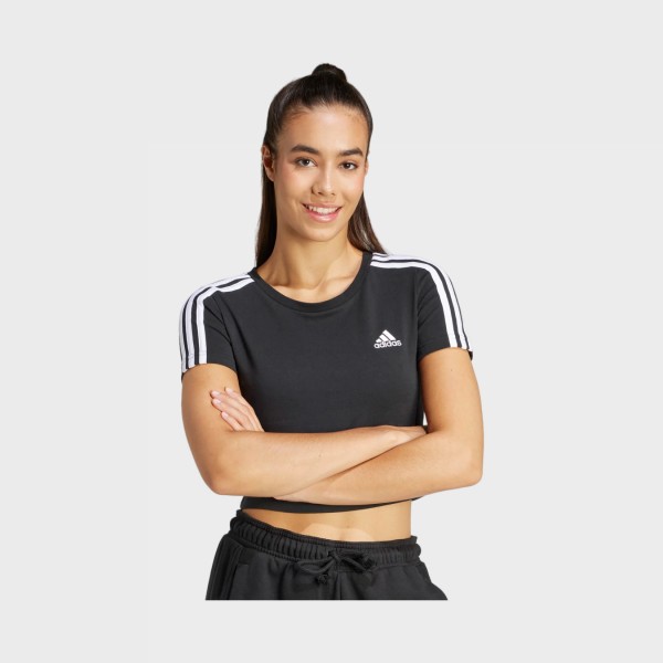 Adidas Essentials 3 Stripes Baby Slim Fit Γυναικεια Μπλουζα Μαυρη