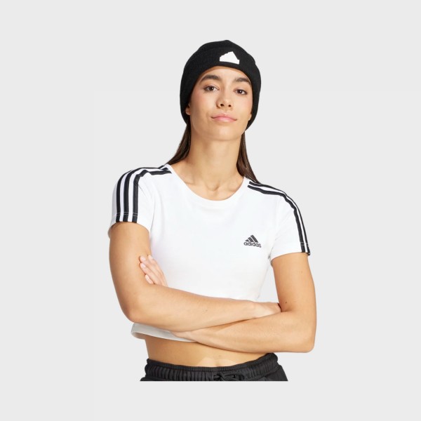 Adidas Essentials 3 Stripes Baby Slim Fit Γυναικεια Μπλουζα Λευκη