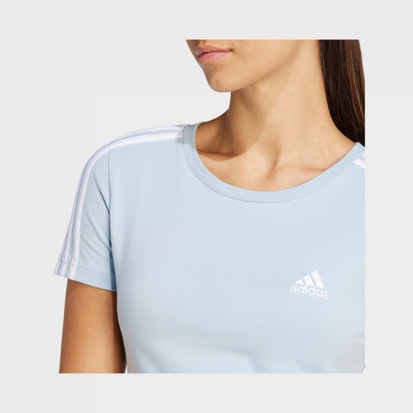 Adidas Essentials 3 Stripes Baby Slim Fit Γυναικεια Μπλουζα Σιελ