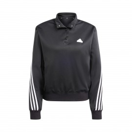 Adidas Iconic 3 Stripes Buttons Crew Neck Γυναικεια Μπλουζα Μαυρη