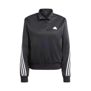 Adidas Iconic 3 Stripes Buttons Crew Neck Γυναικεια Μπλουζα Μαυρη