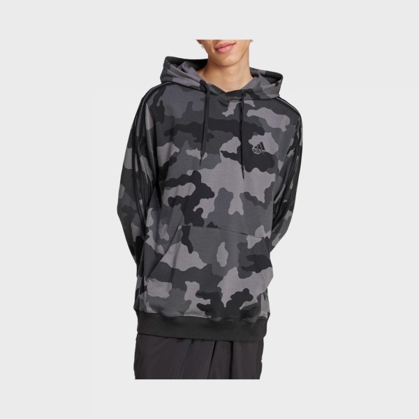 Adidas Sportswear Hooded Camo All Over Print Ανδρικη Φουτερ Μαυρο - Γκρι