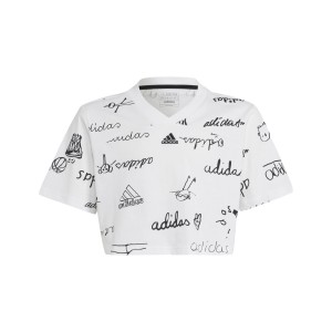 Adidas Brand Love Loose Fit Graphics Εφηβικη Crop Μπλουζα Λευκη