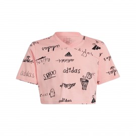 Adidas Brand Love Loose Fit Graphics Εφηβικη Crop Μπλουζα Ροζ