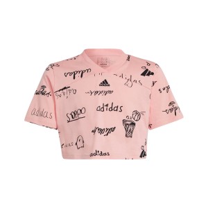 Adidas Brand Love Loose Fit Graphics Εφηβικη Crop Μπλουζα Ροζ