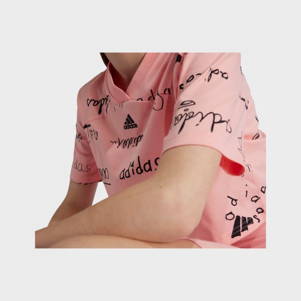 Adidas Brand Love Loose Fit Graphics Εφηβικη Crop Μπλουζα Ροζ