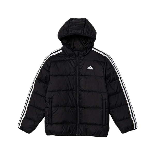 Adidas Essentials 3 Stripes Padded Lightweight Hooded Εφηβικο Μπουφαν Μαυρο