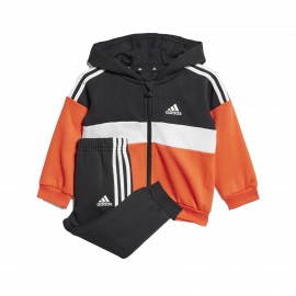 Adidas 3 Stripes Fleece Hooded Color Block Βρεφικο Σετ Κοκκινο - Μαυρο