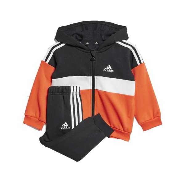 Adidas 3 Stripes Fleece Hooded Color Block Βρεφικο Σετ Κοκκινο - Μαυρο