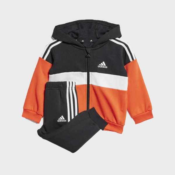 Adidas 3 Stripes Fleece Hooded Color Block Βρεφικο Σετ Κοκκινο - Μαυρο