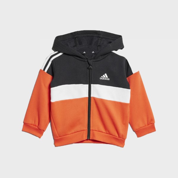 Adidas 3 Stripes Fleece Hooded Color Block Βρεφικο Σετ Κοκκινο - Μαυρο