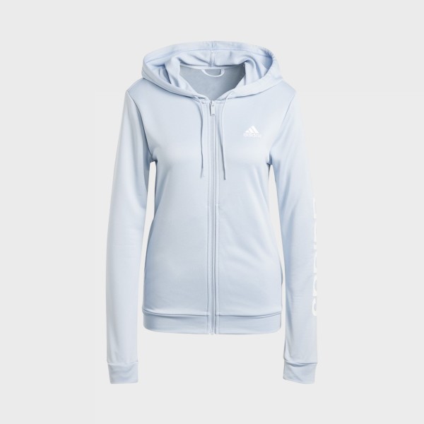 Adidas Sportswear Linear Hooded Tracksuit Γυναικειο Σετ Φορμας Μπλε