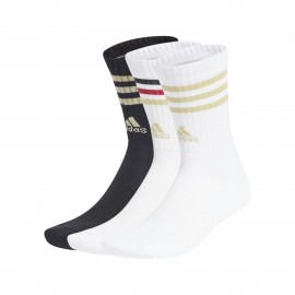 Adidas Lifestyle 3 Stripes Cushioned Crew 3 Ζευγη Unisex Καλτσες Λευκο - Χρυσο