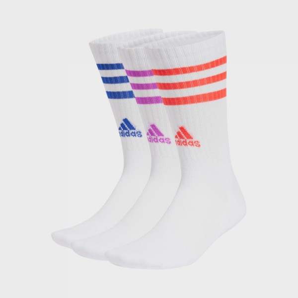 Adidas Performance 3 Stripes Crew 3 Ζευγη Unisex Καλτσες Λευκο - Πολυχρωμο