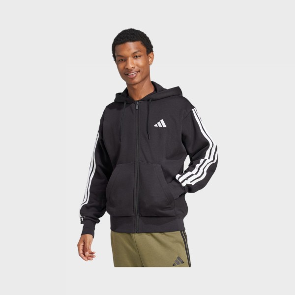 Adidas Essentials 3 Stripes Hooded Fleece Cozy Ανδρικη Ζακετα Μαυρη