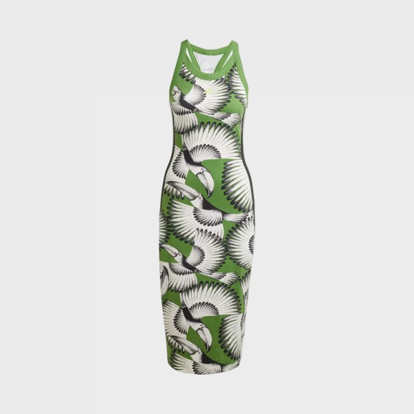 Adidas X Farm Premium All Over Prints Sleeveless Long Γυναικειο Φορεμα Πρασινο