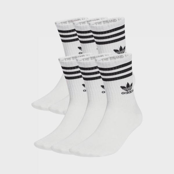 Adidas Originals 3 Stripes Crew Long 6 Ζευγη Unisex Καλτσες Λευκες