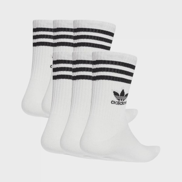 Adidas Originals 3 Stripes Crew Long 6 Ζευγη Unisex Καλτσες Λευκες