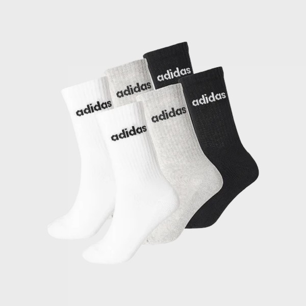 Adidas Performance Crew Logo 6 Ζευγη Unisex Καλτσες Λευκο - Μαυρο - Γκρι