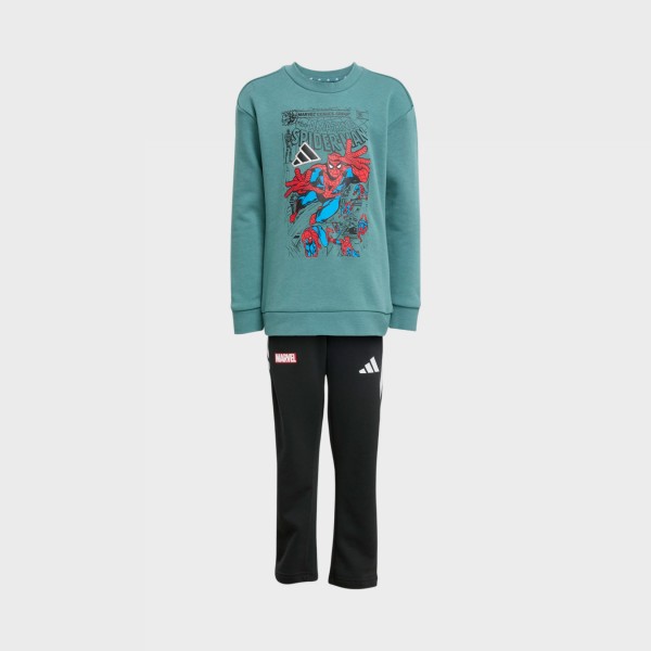 Adidas Sportwear Marvel Spider Man Logo Terry Παιδικο Σετ Ρουχων Πρασινο - Μαυρο