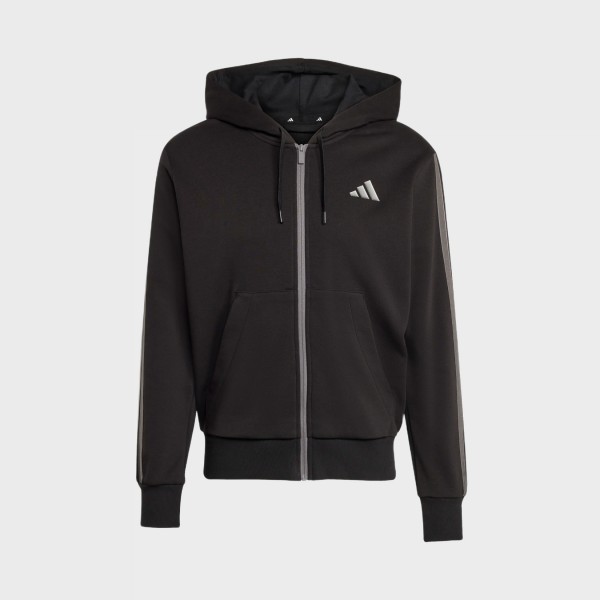Adidas Essentials Hooded Track Top 3 Stripes Ανδρικη Ζακετα Μαυρο - Γκρι