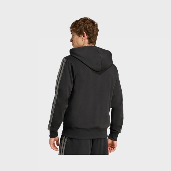 Adidas Essentials Hooded Track Top 3 Stripes Ανδρικη Ζακετα Μαυρο - Γκρι