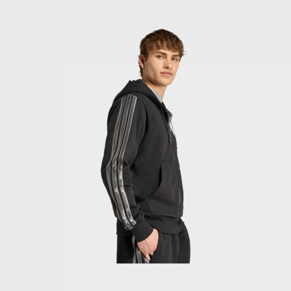 Adidas Essentials Hooded Track Top 3 Stripes Ανδρικη Ζακετα Μαυρο - Γκρι