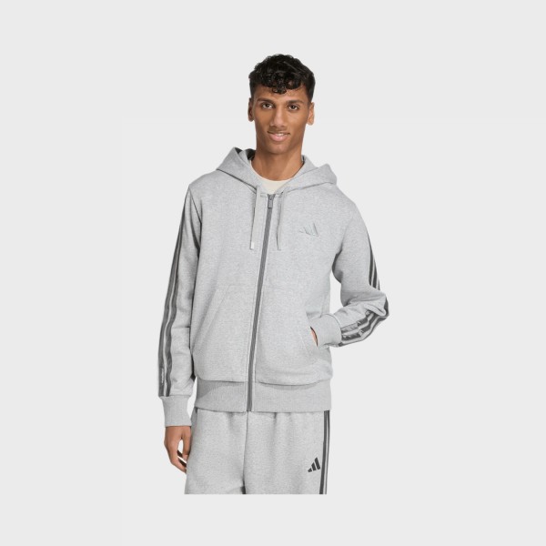 Adidas Essentials Hooded Track Top 3 Stripes Ανδρικη Ζακετα Γκρι