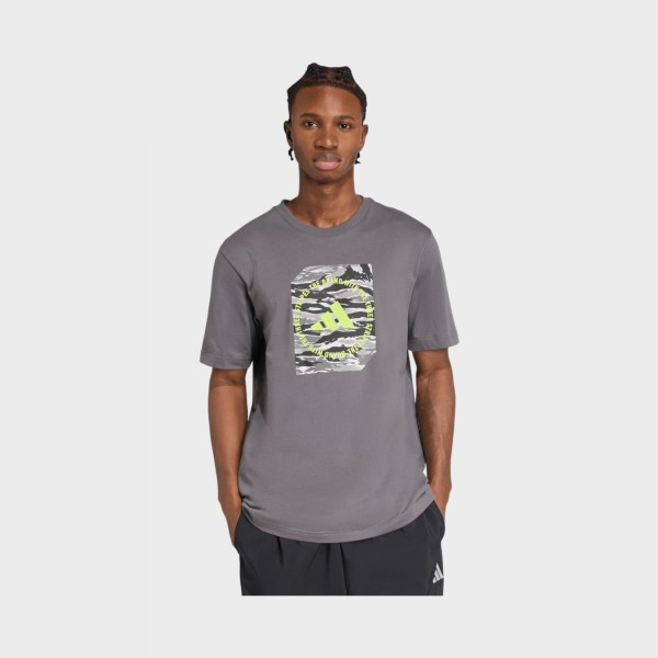 Adidas Sportswear Graphic Camo 3 Bars Ανδρικη Μπλουζα Γκρι