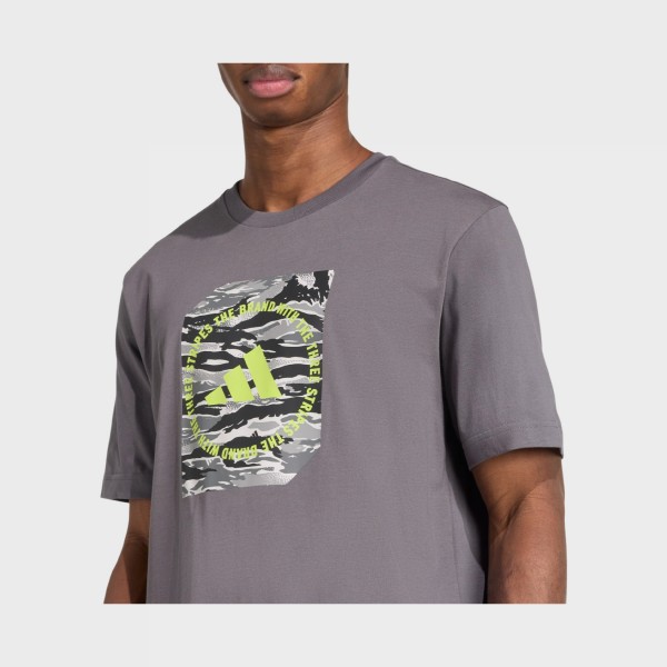Adidas Sportswear Graphic Camo 3 Bars Ανδρικη Μπλουζα Γκρι